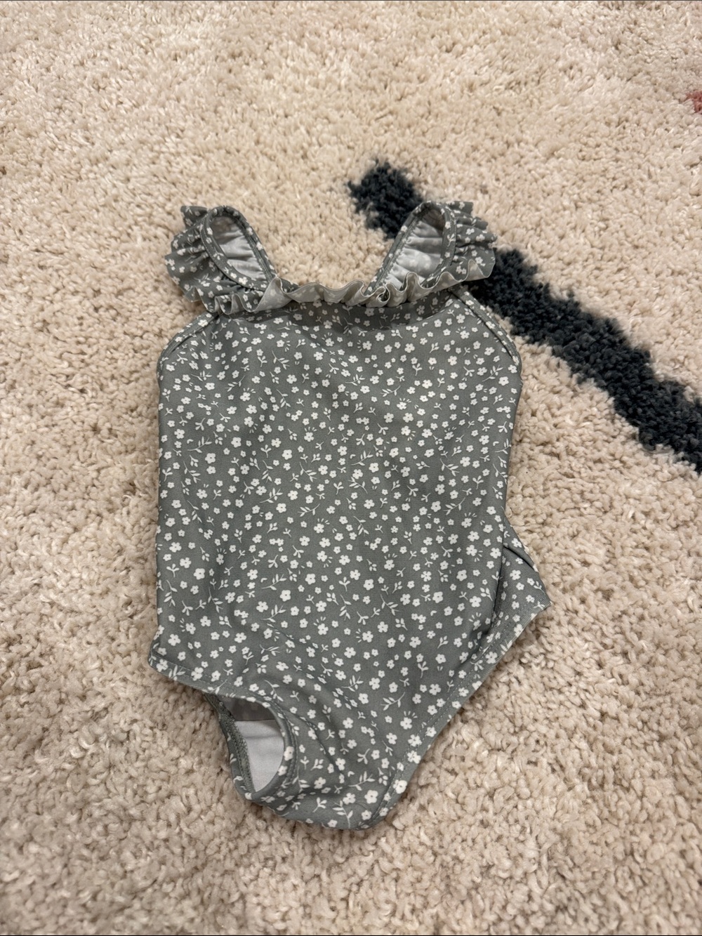 H&M Baby Girl Floral Ruffle One-Piece Swimsuit - sage green (9-12M)